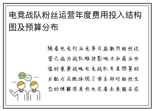 电竞战队粉丝运营年度费用投入结构图及预算分布
