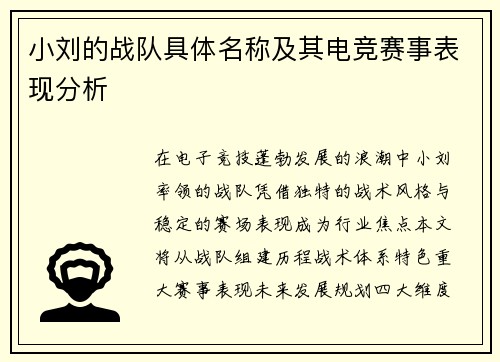 小刘的战队具体名称及其电竞赛事表现分析